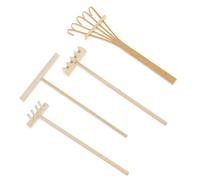 Kaeltsyn Confezione da 4 rastrelli da giardino in legno, accessori per scrivania e decorazione della casa, in miniatura, sabbiera, meditazioni, con manico in legno