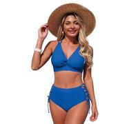 Kaeltsyn Costume da bagno a due pezzi a vita alta con scollo a V Set di costumi da bagno con cravatta laterale Tracolla regolabile per spiaggia Sport acquatici Costume da bagno seducente da spiaggia