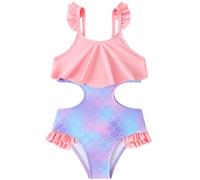 Kaeltsyn Costume da bagno congiunto per ragazze, in morbido tessuto elasticizzato, con stampa colorata, tankini, senza maniche, per spiaggia e piscina, costume da bagno congiunto