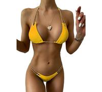 Kaeltsyn Costume da bagno da donna alla moda morbido annodato con cinghie a catena costume da bagno a vita bassa con allacciatura Set di costumi da bagno per le donne Costumi da bagno a maglia Costumi