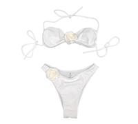 Kaeltsyn Costume da bagno da donna con fiore 3D, costume da bagno con top allacciato al collo e slip a vita bassa, costume da bagno in due pezzi