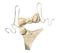 Kaeltsyn Costume da bagno da donna con fiore 3D, costume da bagno con top allacciato al collo e slip a vita bassa, costume da bagno in due pezzi