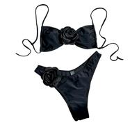 Kaeltsyn Costume da bagno da donna con fiore 3D, costume da bagno con top allacciato al collo e slip a vita bassa, costume da bagno in due pezzi
