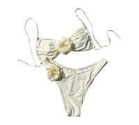 Kaeltsyn Costume da bagno da donna con fiore 3D, costume da bagno con top allacciato al collo e slip a vita bassa, costume da bagno in due pezzi