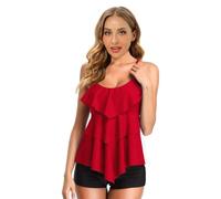 Kaeltsyn Costume da bagno tankini floreale modesto da donna, due pezzi, con balze, culotte a vita alta, tankini increspato, elegante per le donne