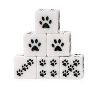 Kaeltsyn Dadi quadrati angolari a sei lati, confezione da 6 cubi da 16 mm con motivo a zampe, per adulti e bambini, set di piccoli cubi colorati con pois a zampa