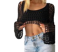 Kaeltsyn Donne Bikini Cover Pullover Crop Top Hollow Out Crochet Manica Lunga Mesh Beachwear Down Sleep Costumi da bagno Beachwear Camicia Costume da bagno ups Bikini Costume da bagno Pullover Hollow