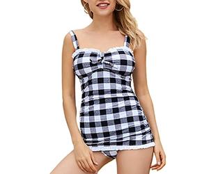 Kaeltsyn Elegante costume da bagno da donna a griglia grande, buona elasticità, per ragazze, donne, mogli, sorelle, 2 pezzi, costume da bagno regolabile per nuoto, guado, sport, vacanze
