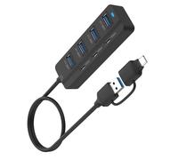 Kaeltsyn Hub USB a 7 porte Doppio ingresso USB A e C per trasferimento dati ad alta velocità da 5 Gbps, Plug and Play, doppia presa, sistema operativo multiplo, portatile, da viaggio