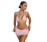Kaeltsyn Set da bagno alla moda con spalle scoperte e lacci laterali per prendere il sole con cravatta frontale con gonna