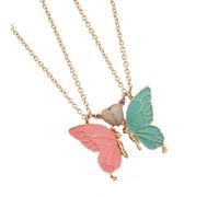 Kaeltsyn Set di 2 collane abbinate con ciondolo a forma di farfalla e catena clavicola con effetto fosforescente al buio, regalo migliore amico, One Size, Metallo, Non pietra preziosa