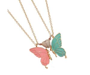 Kaeltsyn Set di 2 collane abbinate con ciondolo a forma di farfalla e catena clavicola con effetto fosforescente al buio, regalo migliore amico, One Size, Metallo, Non pietra preziosa