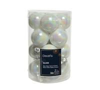 Kaemingk Palline di Natale in vetro, 35 mm x 16 pezzi, piccole palline per albero di Natale, bianco iridescente, madreperla