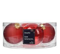 Kaemingk Palline di Natale in Vetro 8 cm, 4 Pezzi - Opaco e Lucido Trasparente - Grandi Decorazioni per Albero di Natale - Rosso