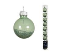 Kaemingk Palline di Natale in vetro con stelle, 3 cm, set da 9 pezzi, piccole palline per albero di Natale, decorazioni per albero di Natale e albero di Natale, verde matchagr, trasparente