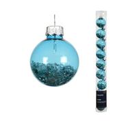 Kaemingk Palline di Natale in vetro con stelle, 3 cm, set da 9 pezzi, piccole palline per albero di Natale, decorazioni per albero di Natale e albero di Natale, blu folklore trasparente