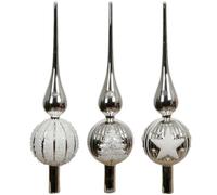 Kaemingk Puntale in Vetro Argento con Decoro Bianco 31cm 1 Pezzo