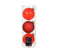 Kaemingk Set di 3 palline di Natale in vetro, 10 cm, grandi palline per albero di Natale, decorazioni per albero di Natale e albero di Natale, colore rosso trasparente