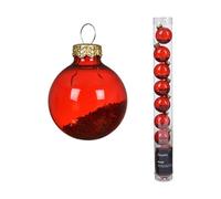 Kaemingk Set di 9 palline di Natale in vetro con stelle, 3 cm, piccole palline per albero di Natale, decorazioni per albero di Natale e albero di Natale, colore rosso trasparente