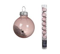 Kaemingk Set di 9 palline di Natale in vetro con stelle, 3 cm, piccole palline per albero di Natale, decorazioni per albero di Natale e albero di Natale, colore: rosa trasparente