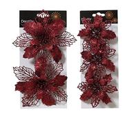 Kaemingk Stella di Natale artificiale, 11 & 16 cm, con clip, set da 5 pezzi, decorazioni per albero di Natale, fiori artificiali, stelle di Natale, fiori di Natale