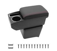 KAERGK Braccioli auto per VW Polo Vento 2002-2009 per console centrale, doppio spazio con portabevande facile da montare, comoda e resistente pelle nera (linea rossa)