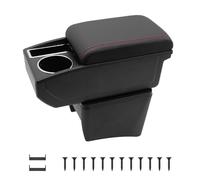 KAERGK Braccioli auto per VW Polo Vento 2010-2017 Console centrali per auto Doppio spazio con portabevande Facile da montare, comoda e resistente pelle nera (linea rossa)
