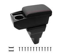 KAERGK Bracciolo per Auto per Hyundai i10 2007-2019 Console Centrale Dell'auto Doppio Strato di Spazio con Portabicchieri Facile da Montare Pelle Confortevole e Resistente Nero (Linea Rossa)