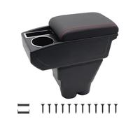 KAERGK Bracciolo per Auto per Peugeot 207 Console Centrale Dell'auto Doppio Strato di Spazio con Portabicchieri Facile da Montare Pelle Confortevole e Resistente Nero (Linea Rossa)