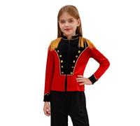 Kaerm Bambina Blazer da Domatore Circo Cappotto da Gotico Giacca da Banda Direttore Ringmaster Circus con Frange rosso nero 11-12 anni