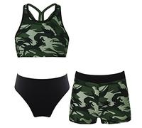 Kaerm Bambina Ragazza Tre Pezzi Costumi da Bagno Bikini da Spiaggia Crop Top con Pantaloncini Tankini Mare Piscina Set Spiaggia Swimsuit Beachwear 3-16 Anni Verde Mimetico 15-16 Anni