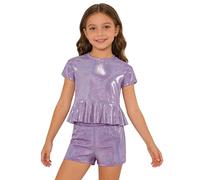 Kaerm Bambini Set Shorts E Top Lucido Costumi Da Ballo Latino A Due Pezzi Per Ragazze Tuta Da Ballo Moderno Jazz Costumi Per Competizioni Viola 5-6 anni