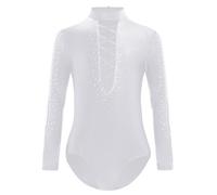 Kaerm Camicia Body Ballo Latino Americano Bambini e Ragazzi Body Danza Classica Ginnastica Ritmica con Strass Balletto Leotards Costume da Danza Samba Rumba Salsa Bianco 15-16 anni