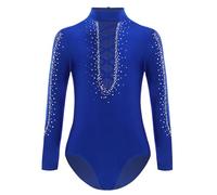 Kaerm Camicia Body Ballo Latino Americano Bambini e Ragazzi Body Danza Classica Ginnastica Ritmica con Strass Balletto Leotards Costume da Danza Samba Rumba Salsa Blu 9-10 anni