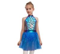 Kaerm Costume Alieno Bambino Bambina con Paillettes Vestito Danza Classica Moderna Tutu Ballerina Body Ginnastica Artistica Costume Carnevale Halloween Natale Blu 5-6 anni