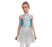 Kaerm Costume Alieno Bambino Bambina con Paillettes Vestito Danza Classica Moderna Tutu Ballerina Body Ginnastica Artistica Costume Carnevale Halloween Natale Argento 13-14 anni
