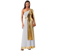 Kaerm Costume da Antica Greca Romana Donna Vestito Toga da Imperatrice Romana Lucido Abito da Danza Lirica Contemporanea Festa Costume Carnevale Halloween Natale Bianco L