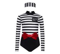 Kaerm Costume Prigioniero Detenuto Galeotto Criminale Bambino e Bambina Costumi Carcerato con Berretto Jumpsuit e Rieghe Body Ginnastica e Danza Costume Carnevale Halloween Nero 15-16 anni