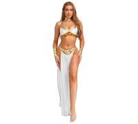 Kaerm Donne Danza del Ventre Costume Carnevale Halloween Vestito da Ballo Indiano Arabo Principessa Costume Cleopatra Regina d'Egitto Costumi Indiani e Feste a Tema Bianco M