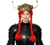 Kaerm Elmo Vichingo Con Parrucca Treccia Rossa Corno Retro Abito Cappello