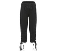 Kaerm Pantaloni Bambino Viking Steampunk Pantaloni Lunghi Medievale Punk Pants da Pirata Medievale Gotico Pantaloni Vittoriano Pantaloni con Lacci Nero 11-12 Anni