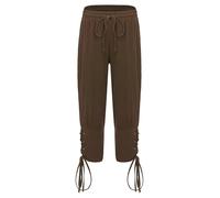 Kaerm Pantaloni Bambino Viking Steampunk Pantaloni Lunghi Medievale Punk Pants da Pirata Medievale Gotico Pantaloni Vittoriano Pantaloni con Lacci caffè 7-8 Anni