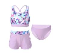 Kaerm Ragazza Tre Pezzi Costumi da Bagno Bikini da Spiaggia Crop Top con Pantaloncini Tankini Mare Piscina Set Spiaggia Swimsuit Beachwear 3-16 Anni Viola 13-14 Anni