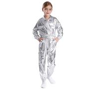 Kaerm Tuta Bambina Ragazza Sportiva Lucida Completo Sportivo da Danza Moderna Jazz Hip Hop Giacca da Ballo di Strada Cappotto Capispalla + Pantaloni Sportivi Jogger Tracksuit Argento 11-12 anni