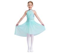 Kaerm Vestito Danza Lirica Contemporanea Bambina Abito da Pattianggio Artistico Fiore Vestiti Danza Classica Ballerina Body Ginnastica Costume da Ballo Latino Moderno Jazz Azzurro 9-10 Anni