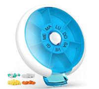 Kafeiya Portapillole Giornaliero,Portapillole Settimanale,Portapillole Giornaliero per 7 Giorni,Scatola Rotonda Portatile,Organizer per Pillole da Viaggio(Blu)