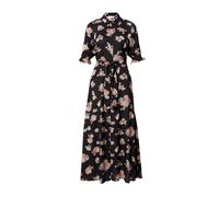 Kaffe Maxi Abito da Donna con Cravatta in Vita Maniche a 3/4 Colletto Classico Bottoni Frontali Vestito Casual, Nero Deep, 42