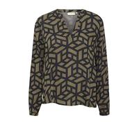 KAFFE Camicetta da Donna con Scollo a V, a Maniche Lunghe, vestibilità Regolare, con Stampa, Lunghezza dell'anca, Fallen Rock/Black Graphic Line, 40