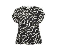 Kaffe Curve Plus Size Women's Blouse Short Sleeves Round Neck Regular Fit Top, Nero/Antique Zebra Print, 58 IT/L Donna