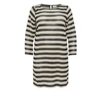 Kaffe Curve Plus Size Women's Knit Dress Long Sleeves Round Neck Knee Length Vestito, Nero/Marrone Bianco Lace Stripe, 48/più Donna